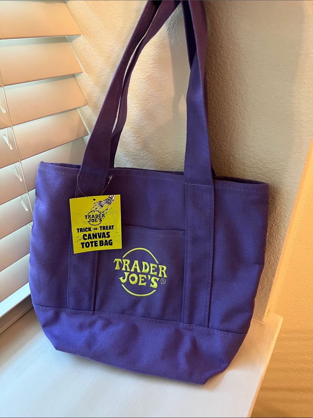 Trader Joe’s Purple Canvas Mini Tote Bag with Front Pocket